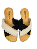 Criss-Cross Slide Sandal - Black and Cream