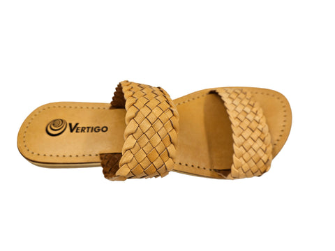 Plaited Slide Sandal - TAN Genuine Leather