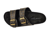 Black Leather 2 Strap Slide Arch Support Sandals