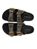 Black Leather 2 Strap Slide Arch Support Sandals