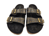 Black Leather 2 Strap Slide Arch Support Sandals