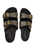 Black Leather 2 Strap Slide Arch Support Sandals