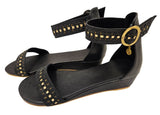 Black Leather Wedges with Gold Trim