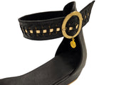 Black Leather Wedges with Gold Trim