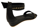 Black Leather Wedges with Gold Trim