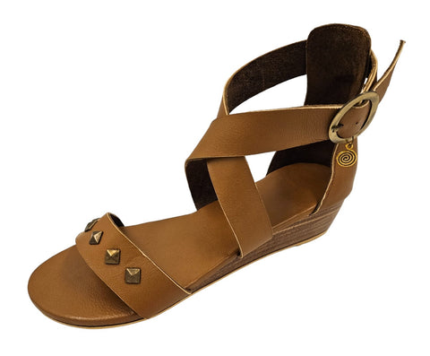 Brown Leather Studded Wedges