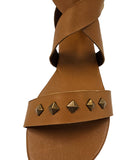 Brown Leather Studded Wedges
