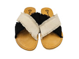 Criss-Cross Slide Sandal - Black and Cream