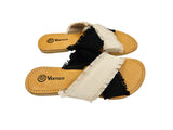 Criss-Cross Slide Sandal - Black and Cream