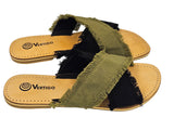 Criss-Cross Slide Sandal - Black and Khaki