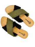 Criss-Cross Slide Sandal - Black and Khaki