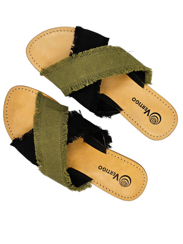 Criss-Cross Slide Sandal - Black and Khaki