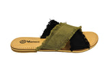 Criss-Cross Slide Sandal - Black and Khaki