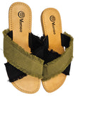 Criss-Cross Slide Sandal - Black and Khaki