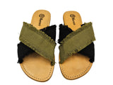 Criss-Cross Slide Sandal - Black and Khaki