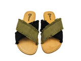 Criss-Cross Slide Sandal - Black and Khaki