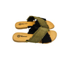 Criss-Cross Slide Sandal - Black and Khaki