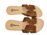 Studded Slide - Genuine Leather BROWN