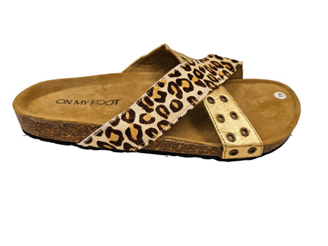 Leopard and Gold Strappy Sandal Slides