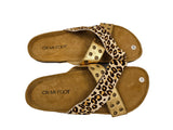 Leopard and Gold Strappy Sandal Slides