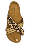 Leopard and Gold Strappy Sandal Slides