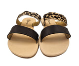 Leopard and Brown 2 Strap Leather Slide Sandals