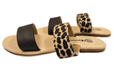 Leopard and Brown 2 Strap Leather Slide Sandals