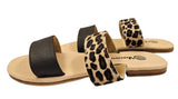 Leopard and Brown 2 Strap Leather Slide Sandals