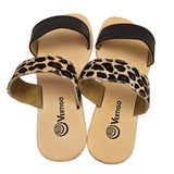 Leopard and Brown 2 Strap Leather Slide Sandals