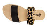 Leopard and Brown 2 Strap Leather Slide Sandals