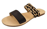 Leopard and Brown 2 Strap Leather Slide Sandals