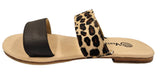 Leopard and Brown 2 Strap Leather Slide Sandals