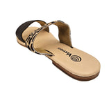 Leopard and Brown 2 Strap Leather Slide Sandals