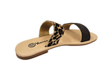 Leopard and Brown 2 Strap Leather Slide Sandals