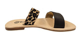 Leopard and Brown 2 Strap Leather Slide Sandals