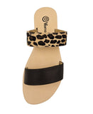 Leopard and Brown 2 Strap Leather Slide Sandals