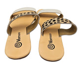 Leopard and White 2 Strap Leather Slide Sandals