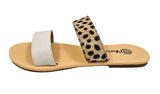Leopard and White 2 Strap Leather Slide Sandals