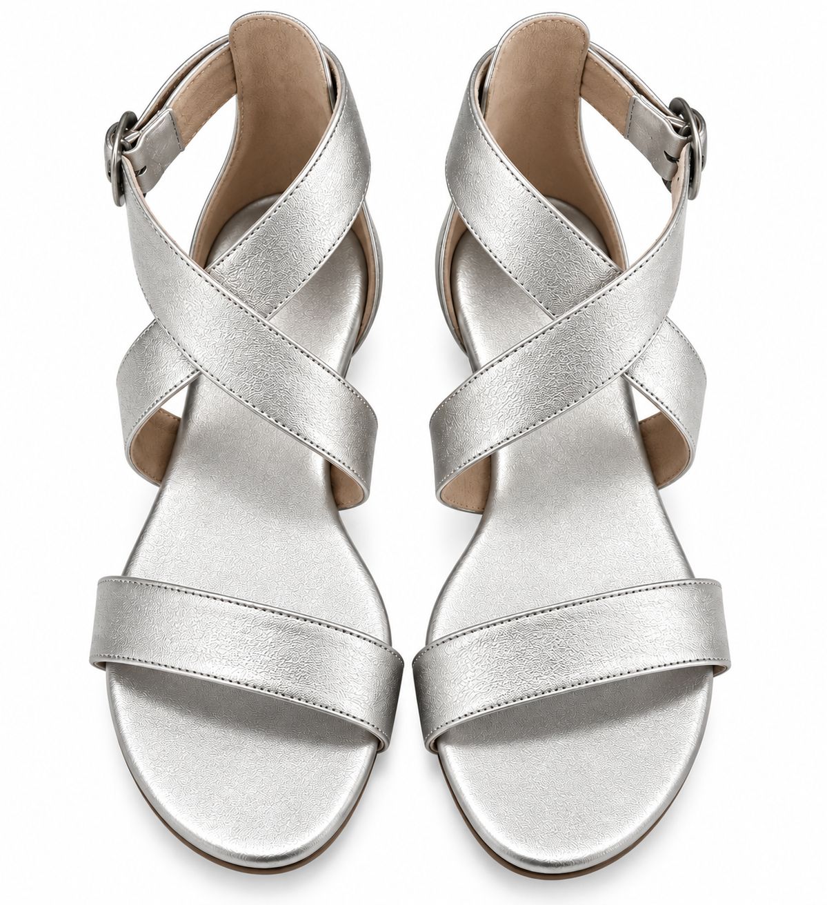 Silver Leather Cross Strap Wedge Sandals Womens available in Size 10 to Size 13